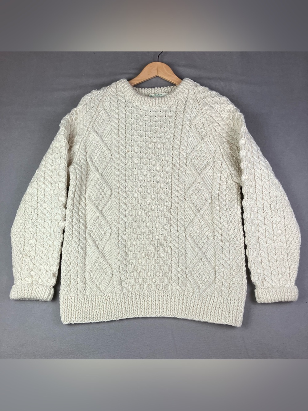 Crana Handknits Ireland Aran Sweater Womens L? Fisherman Chunky Knit Crewneck. I